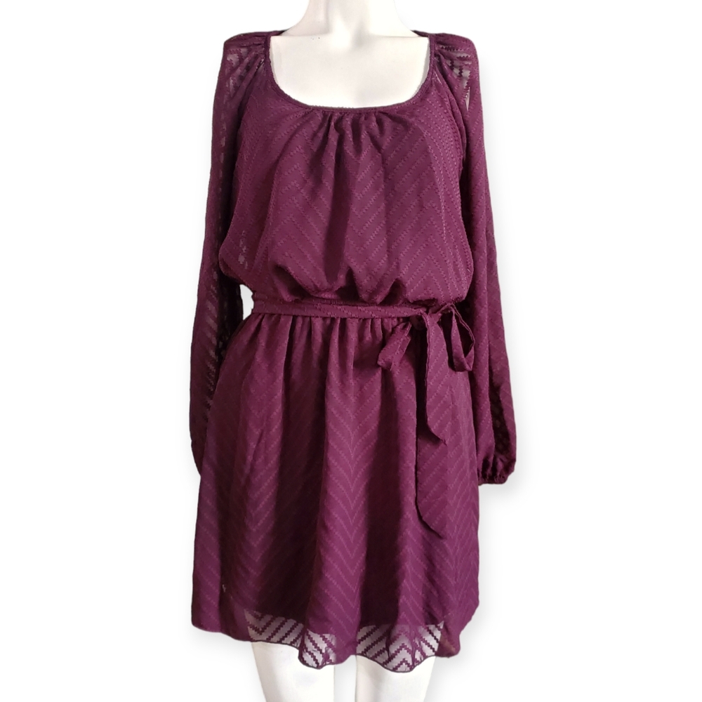 Speechless Burgundy Lined Longsleeved Belted Waist Defined Mini Dress Size Small
